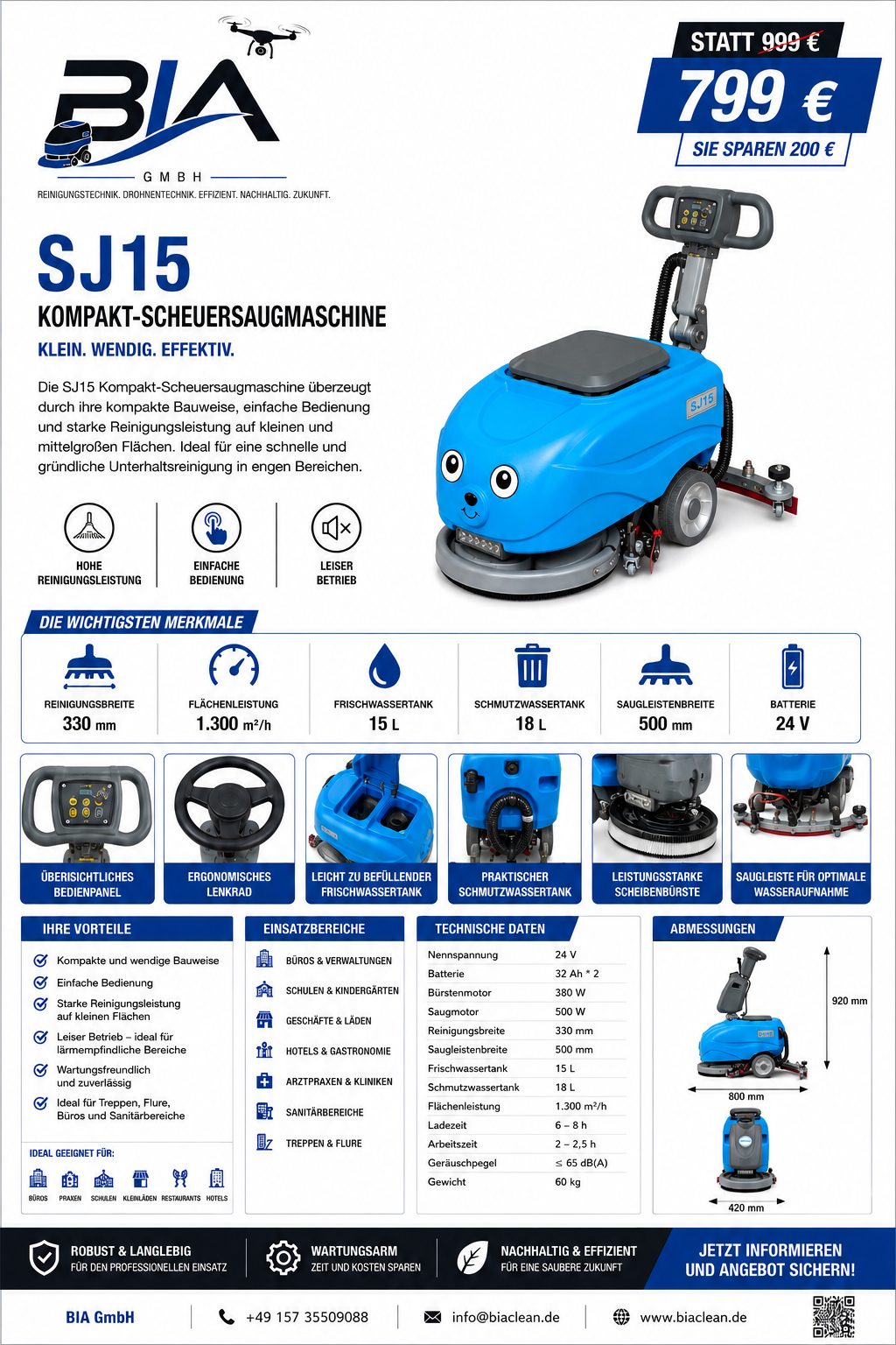 Datenblatt Kompakt-Scheuersaugmaschine SJ15 von BIA Clean
