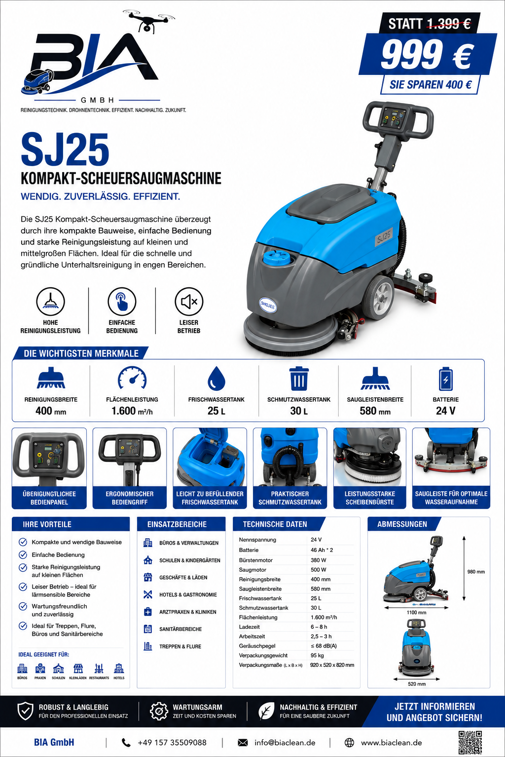 Datenblatt Kompakt-Scheuersaugmaschine SJ25 von BIA Clean