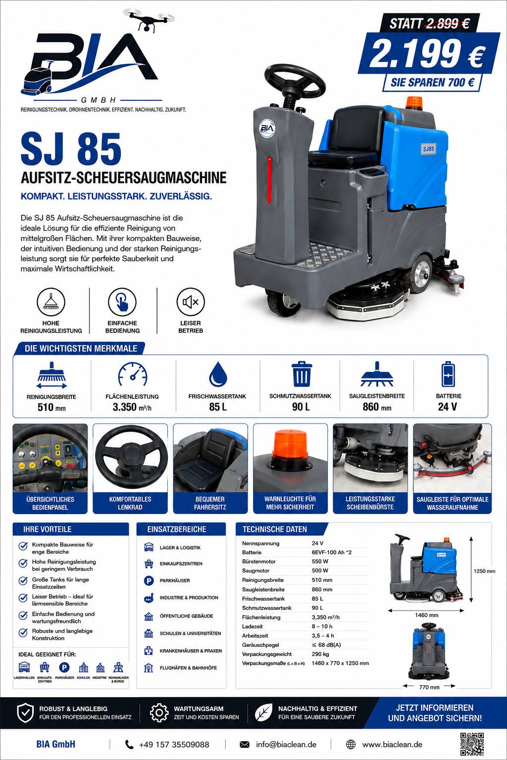Datenblatt Aufsitz-Scheuersaugmaschine SJ85 von BIA Clean
